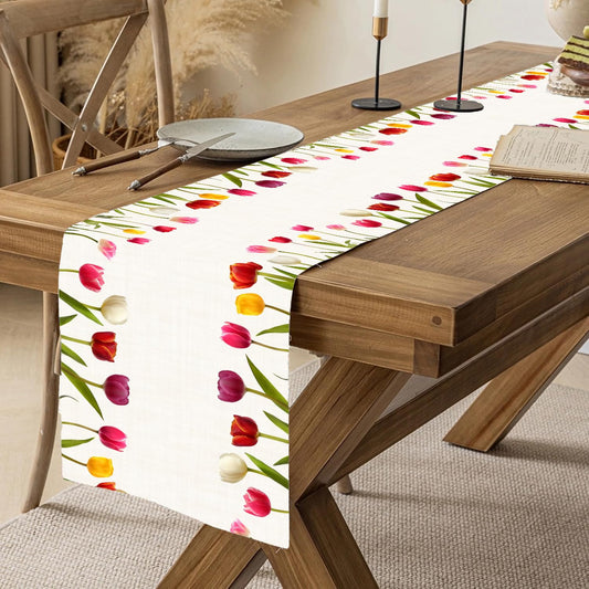 Premium Elegant Blooming Tulip Table Runner – Soft European Fabric, Machine Washable (13x72 Inch) | Dining Table Decor, Kitchen Linen
