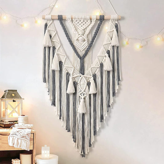 Macrame Wall Hanging – Decorative Accent – Natural Rope, Wood Dowel