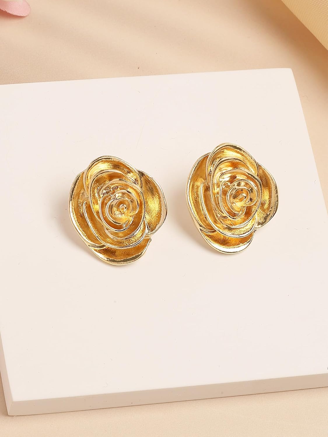 Floral Stud Earrings – Gold Plated Fashion Jewellery – Crafted Design – Pair
