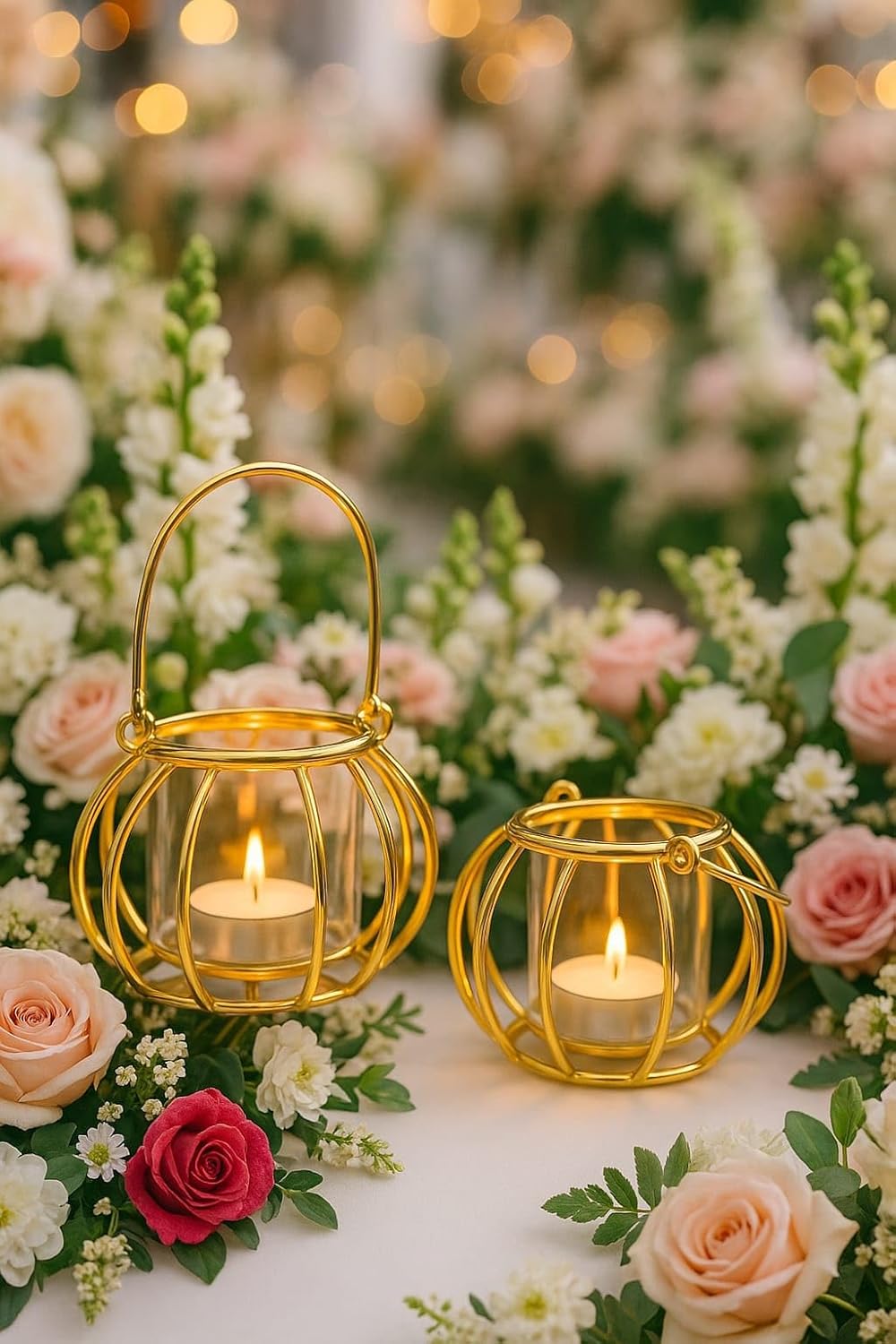 Elegant Gold Glass Hanging Diya & Tea Light Lantern | Diwali Decor, Home Gift