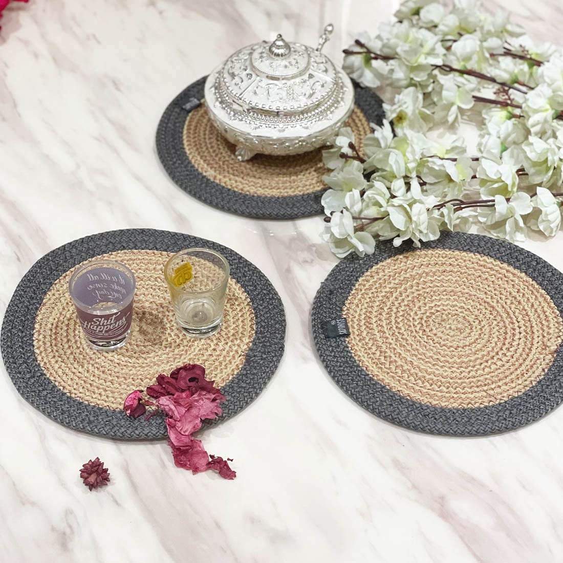 Round Braided PP Trivet Set (3 PCS, 9" Dia) | Machine Washable Pot Mat for Dining Table & Kitchen Decor