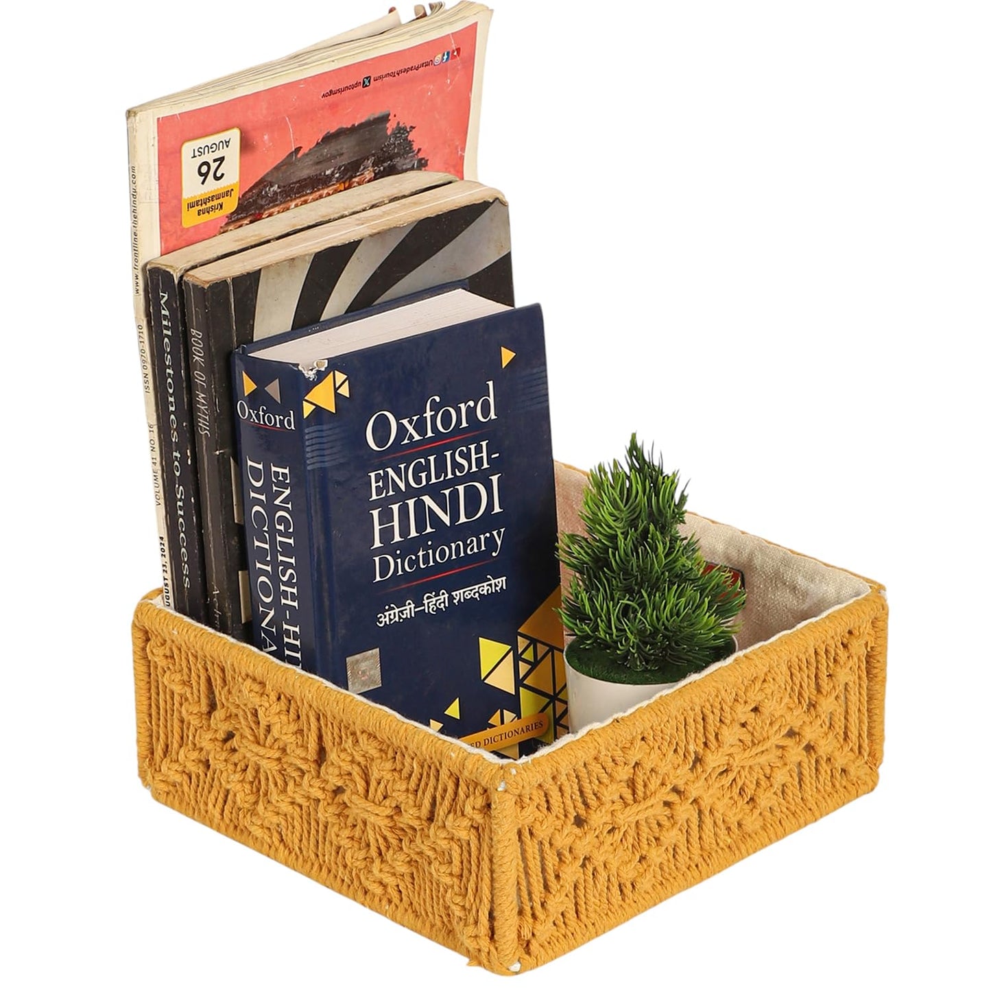Mustard Woven Cotton Basket – Sustainable Handcrafted – 8x8x3 Inch