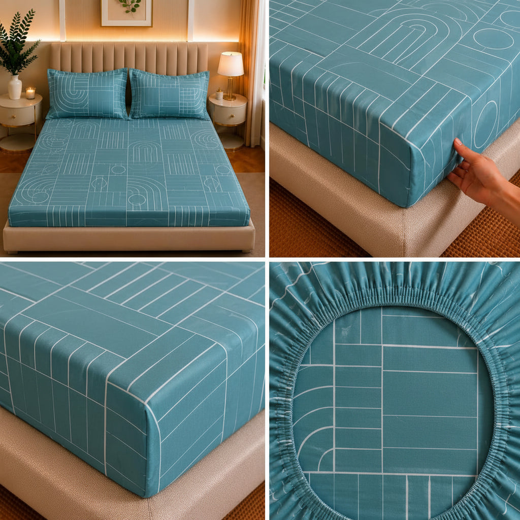 Bedsheet | Polycotton Blend Elastic Fitted | King 198cm x 182cm 3-Piece Set