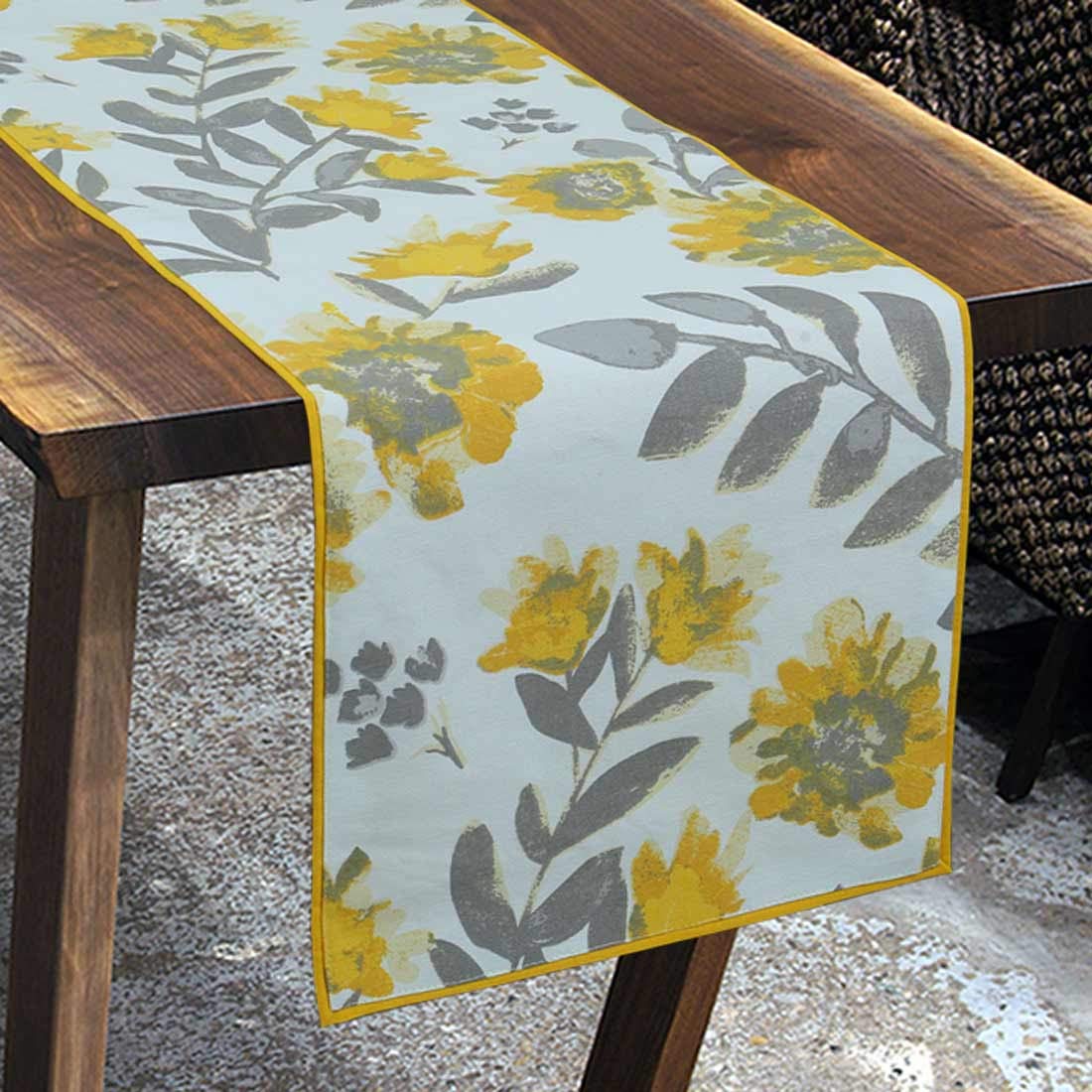 Floral-Yellow Printed Anti-Skid 100% Cotton Dining Table Runner 13"x72" | Farmhouse Home Kitchen Table Decor