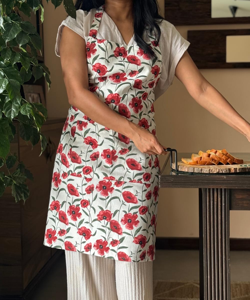 Ensemble de linge de cuisine – Tablier, maniques, serviettes – 100 % coton, lavable en machine