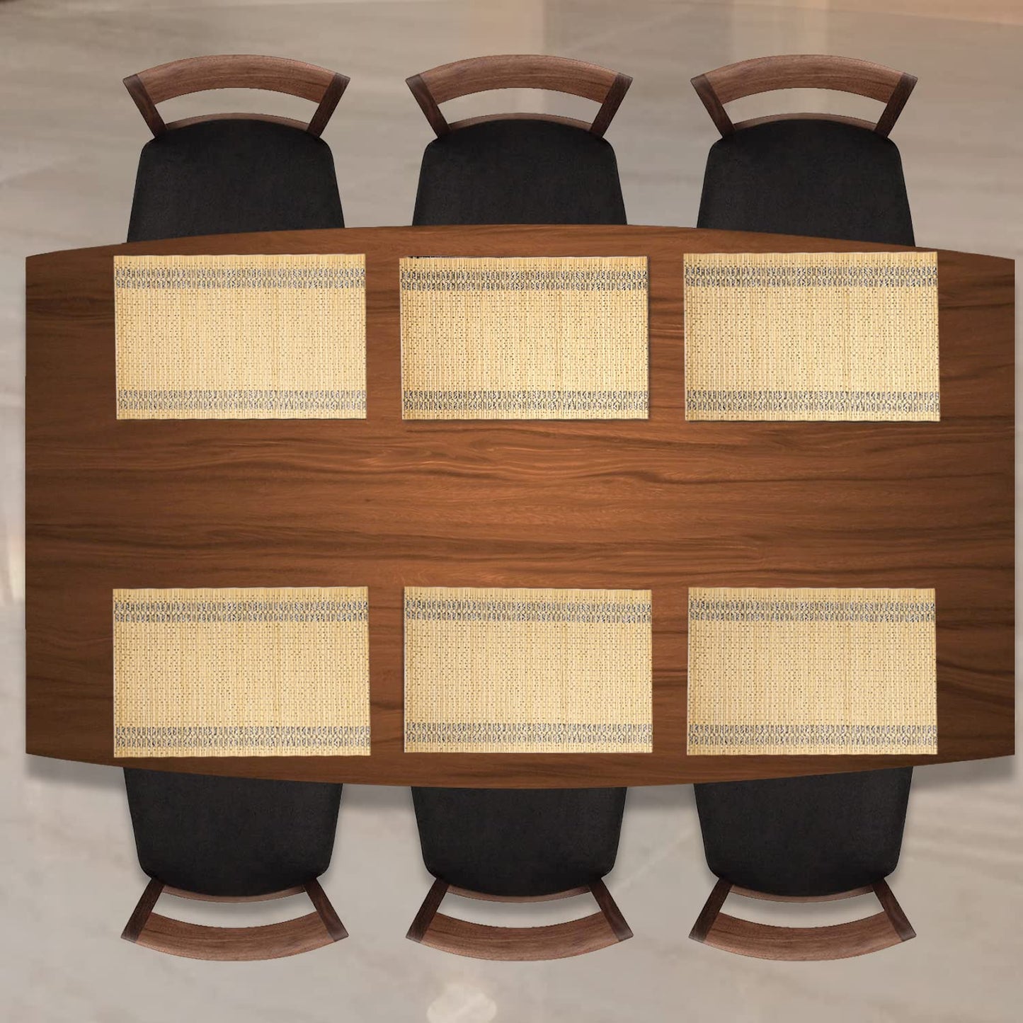 Reversible Bamboo Heat Resistant Placemats Set of 6, 45x30 cm | Easy Clean Dining Table Mats, Wooden Table Mats