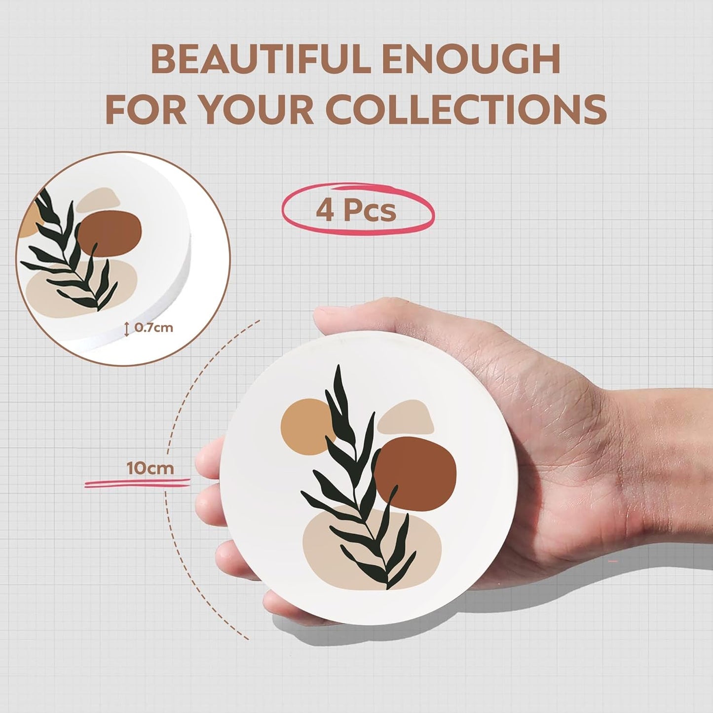 Marble Ceramic Coasters Matt Finish & Cork Base | Set of 6 with Metal Holder for Drinks, Coffee, Tea, Housewarming Gifts