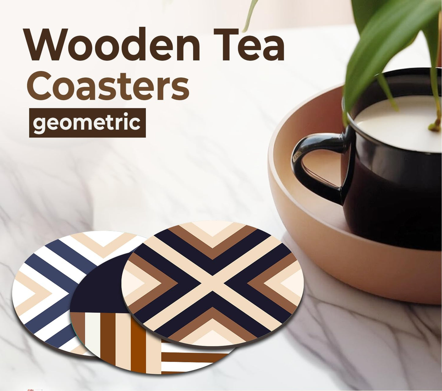 Elegant Chevron Design Wooden Tea Coasters Set of 6 with Stand | Coffee Mug & Glass Mats, Home Decor, Gifting