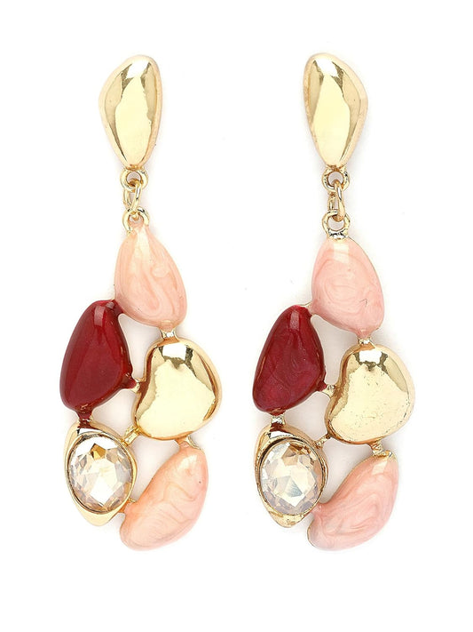 Pink & Red Drop Earrings – Gold Plated Fashion Jewellery – Vibrant Colour Palette