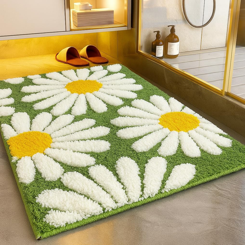 Flower Super Soft Microfiber 2000 GSM Bath Mat (40x60 cm) Pack of 1 | Super Absorbent Anti-Skid Bathroom Rug