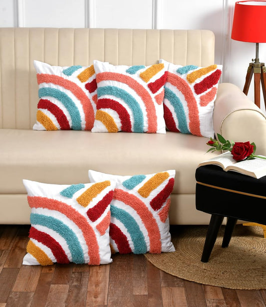 Boho Tufted Sunflower Cushion Cover 16x16 inch Pack of 2 | Decorative Pillow Covers for Sofa Bed Living Room