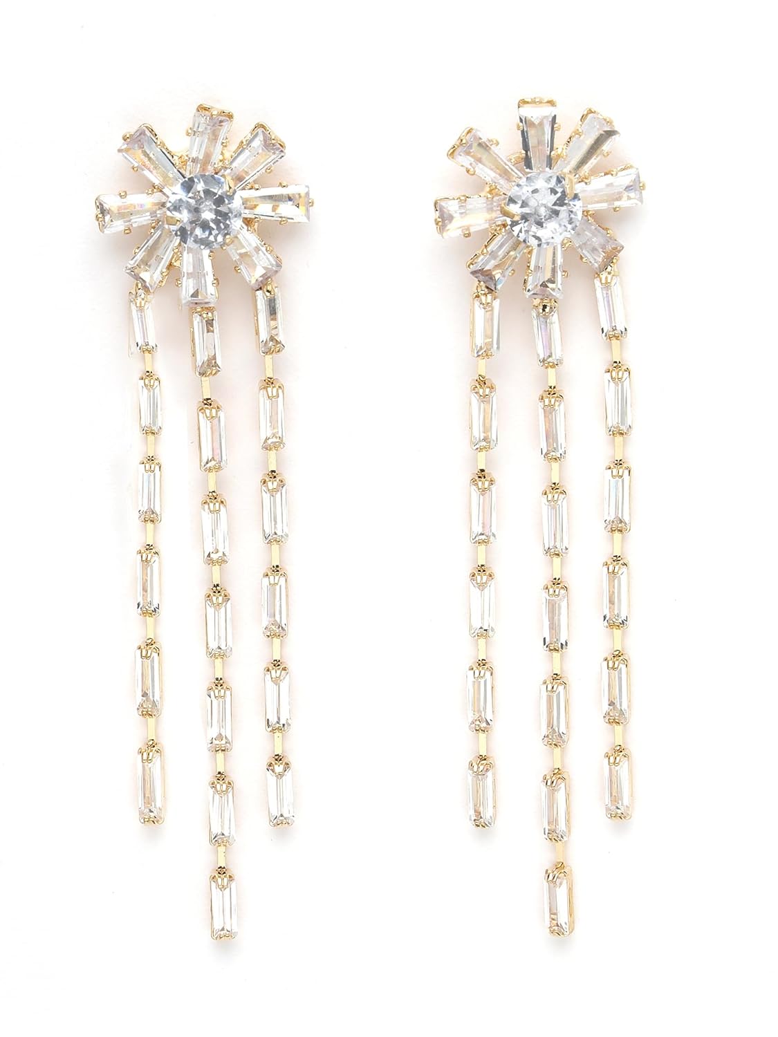 Floral Cubic Zirconia Drop Earrings – Fashion Jewellery – Gold-Plated – Pair