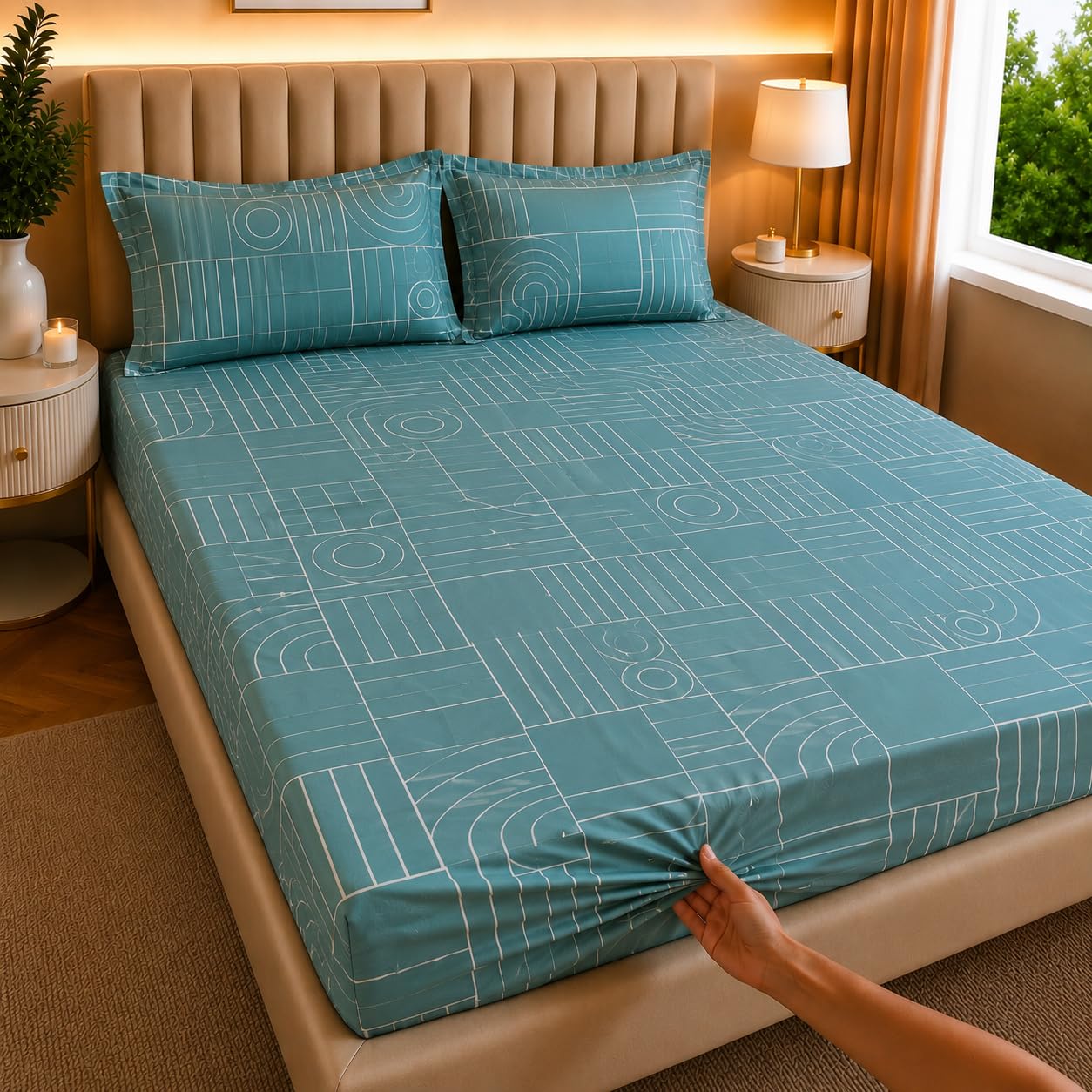 Bedsheet | Polycotton Blend Elastic Fitted | King 198cm x 182cm 3-Piece Set