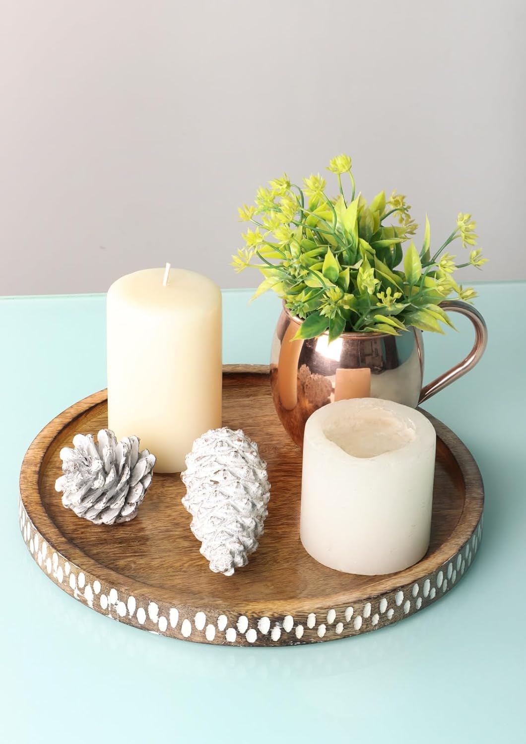 Wooden Round Serving Tray – Decorative Platter – Hand-Carved Wood – 11-Inch Diameter