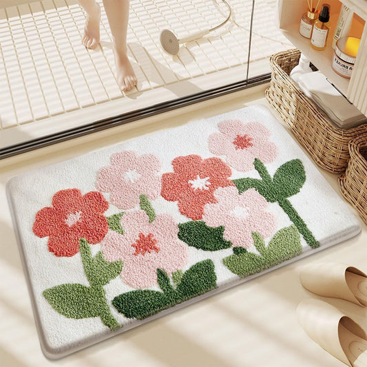 Abstract Cute Baby Pink Non-Slip Washable Bath & Door Mat Rug for Home | Quick Dry Floor Decor, Multiple Sizes