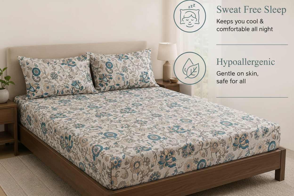 Bedsheet | 100% Cotton Elastic Fitted | King 78x72 inch, 3-Piece Pack | Printed
