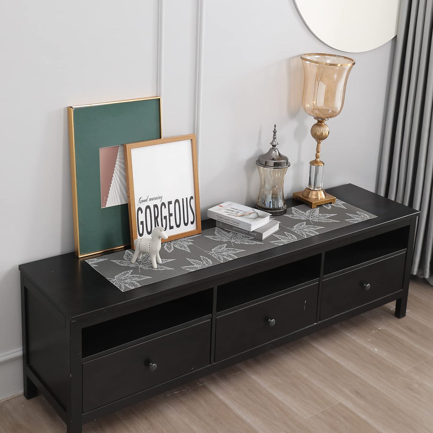 Grey Floral Design Table Runner 30x135 cm Grey | Dining, Centre & Side Table Mat