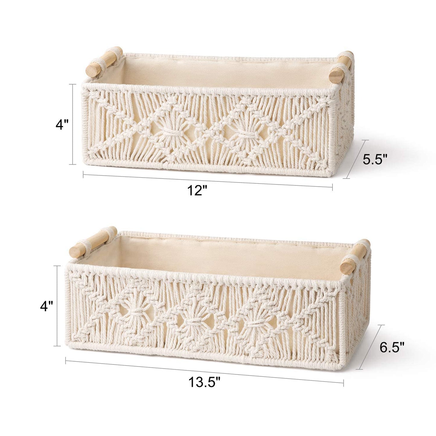 Handwoven Macrame Storage Baskets – Cotton Lined – Set of 2