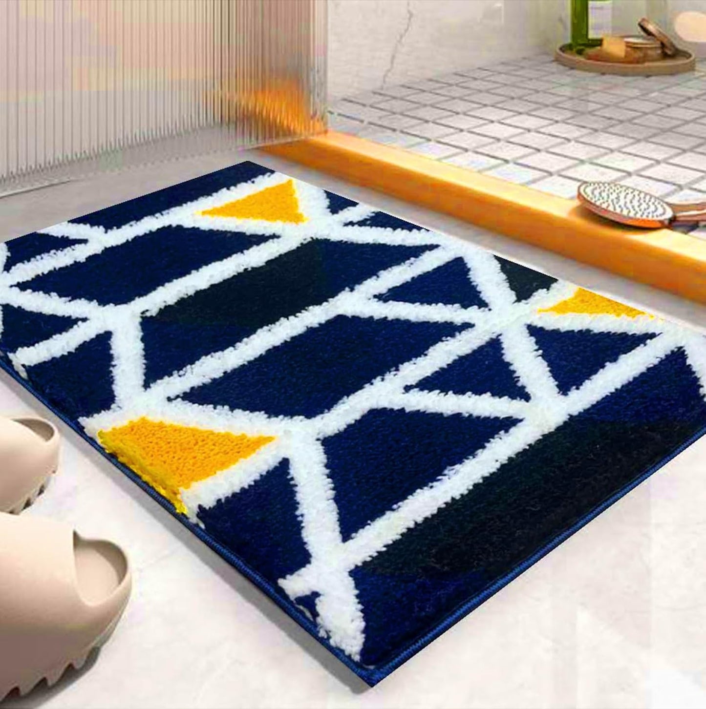 Mosaic Blue Super Soft 2000 GSM Microfibre Bath Mat (40x60 cm) Pack of 1 | Absorbent Anti-Skid Door Floor Mat for Home Bathroom Kitchen