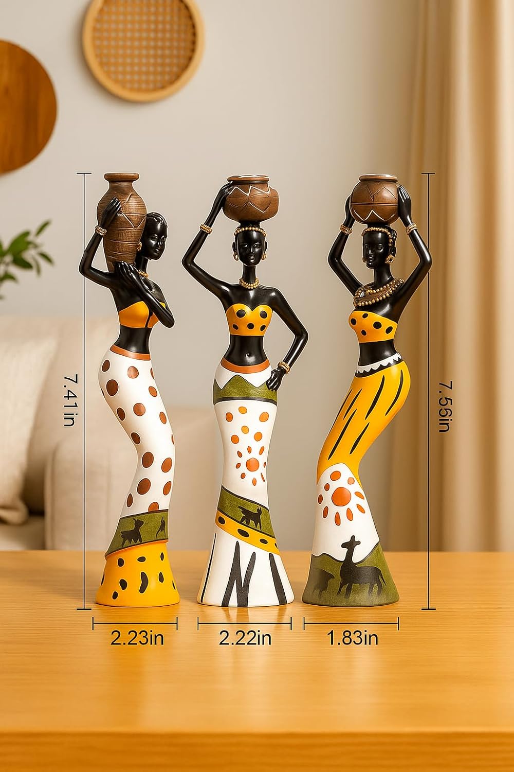 African Tribal Hand Crafted Resin Women Figurines Set of 3 Multicolour | Home Decor Art Piece Handicraft Gift