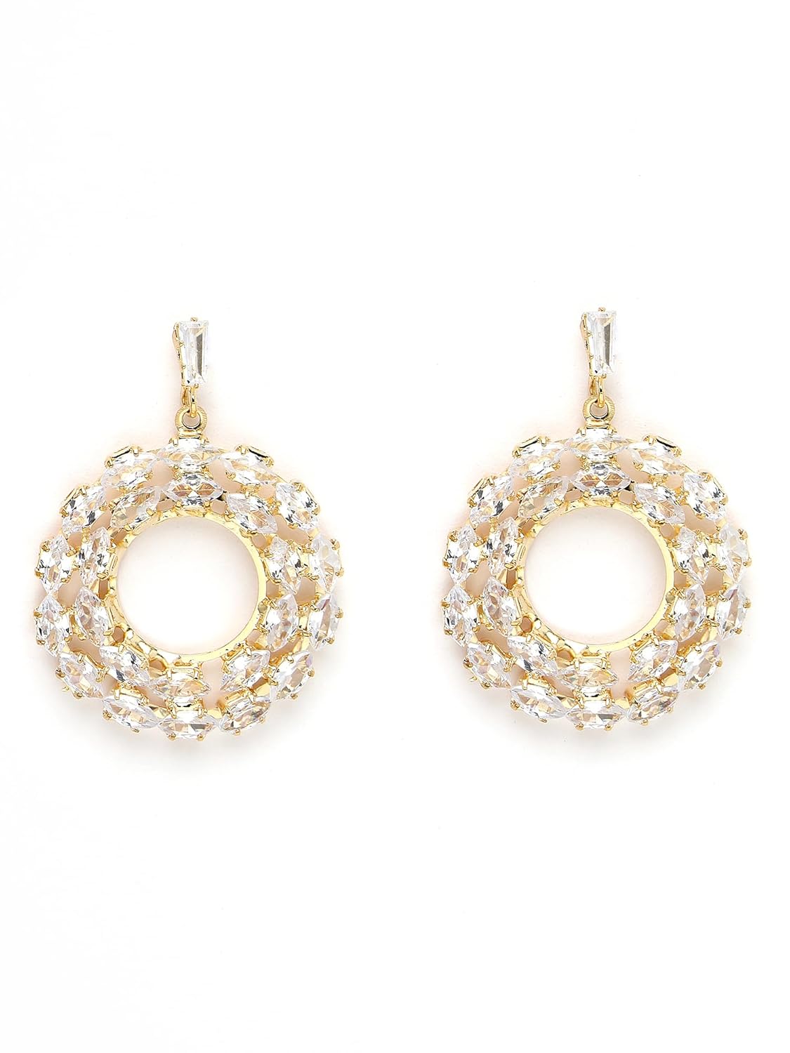 American Diamond Round Dangler Earrings – Gold-Plated Fashion Jewellery – Retail Pair