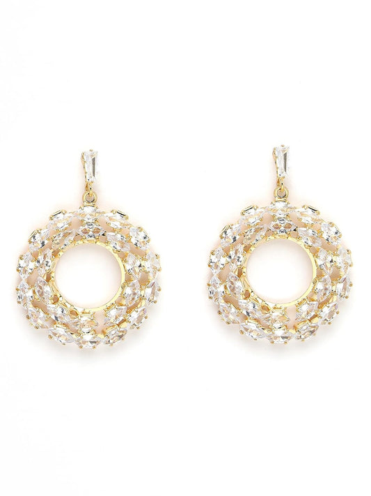 American Diamond Round Dangler Earrings – Gold-Plated Fashion Jewellery – Retail Pair