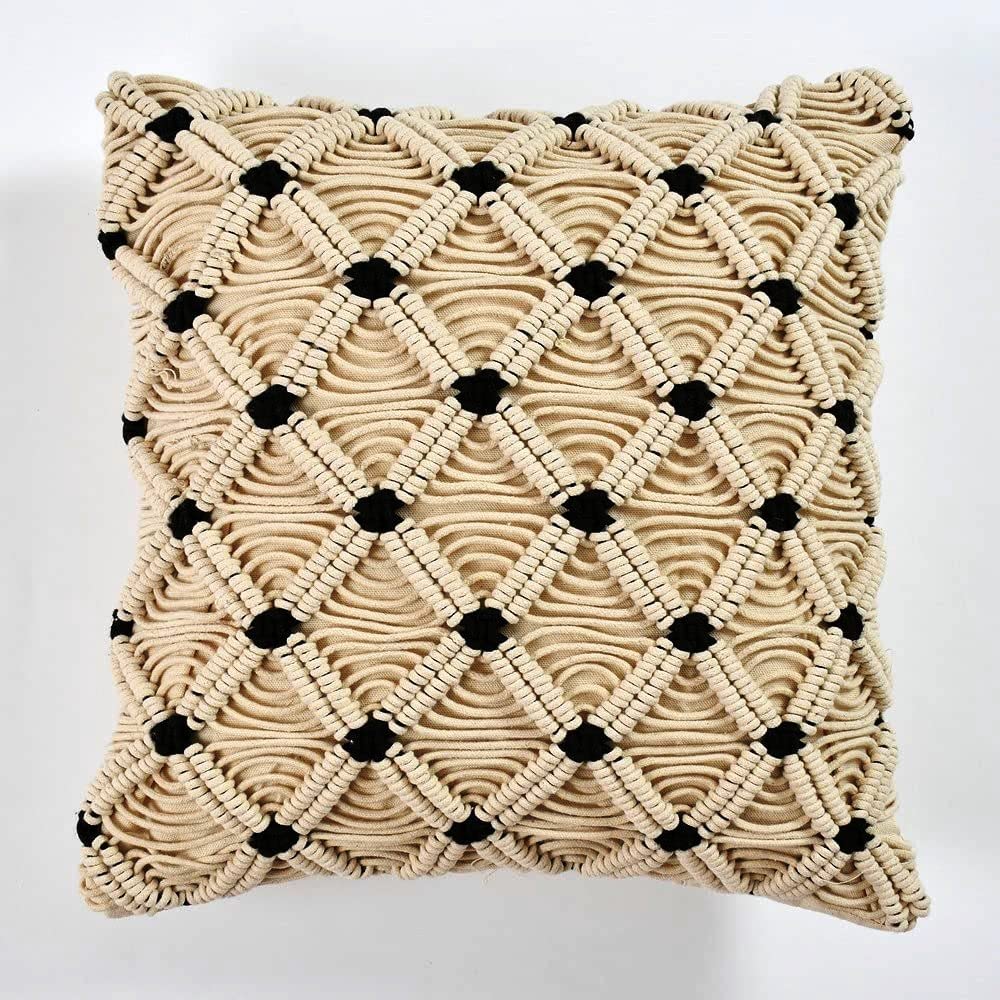Hand-Knitted Macrame Decorative Cushion Covers – with Concealed Zipper – 16x16 In