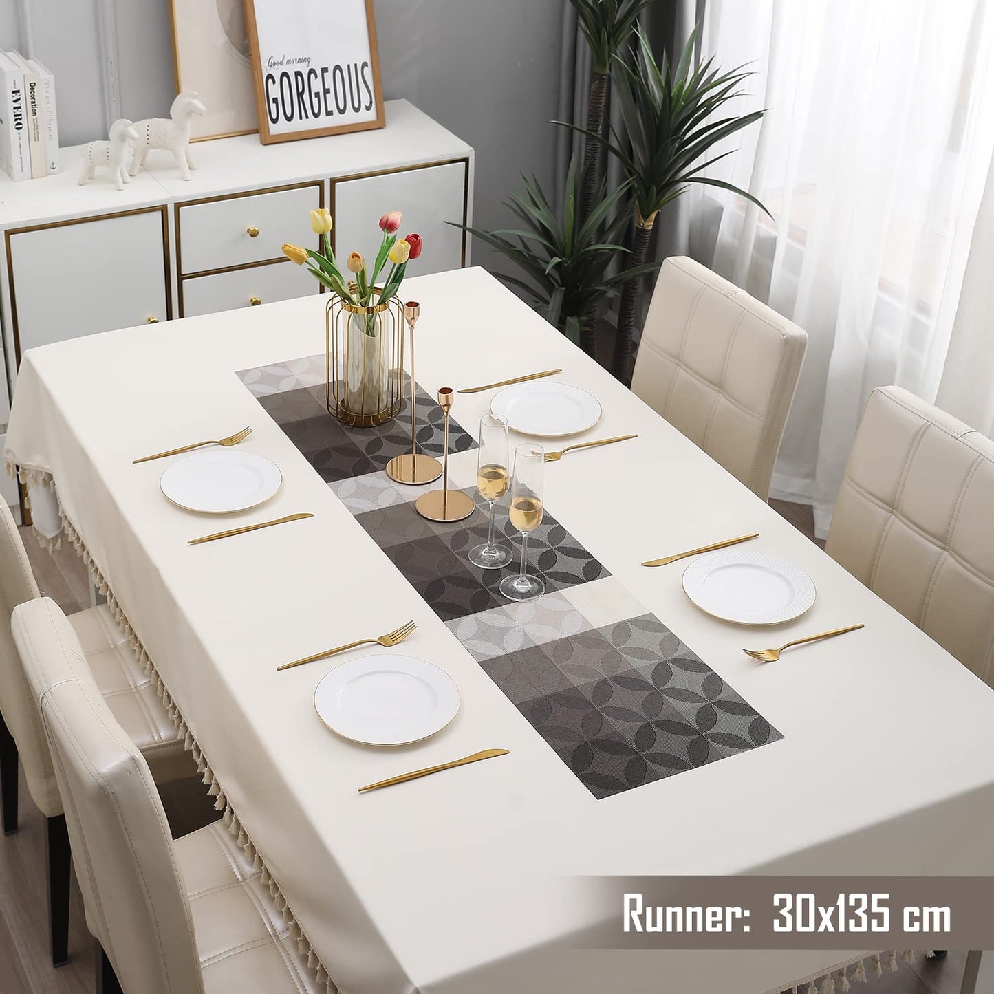 Grey PVC Table Runner 30x135 cm | Easy Clean Dining, Centre & Side Table Mat, 1 Pc