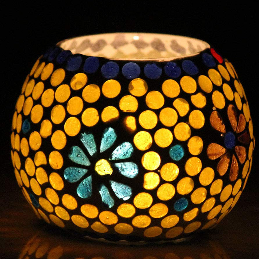 Beautiful Glass Mosaic Hand-finished Tealight Votive Holders Set of 3 | Diwali, Christmas, Home Decor Gifting Centerpiece