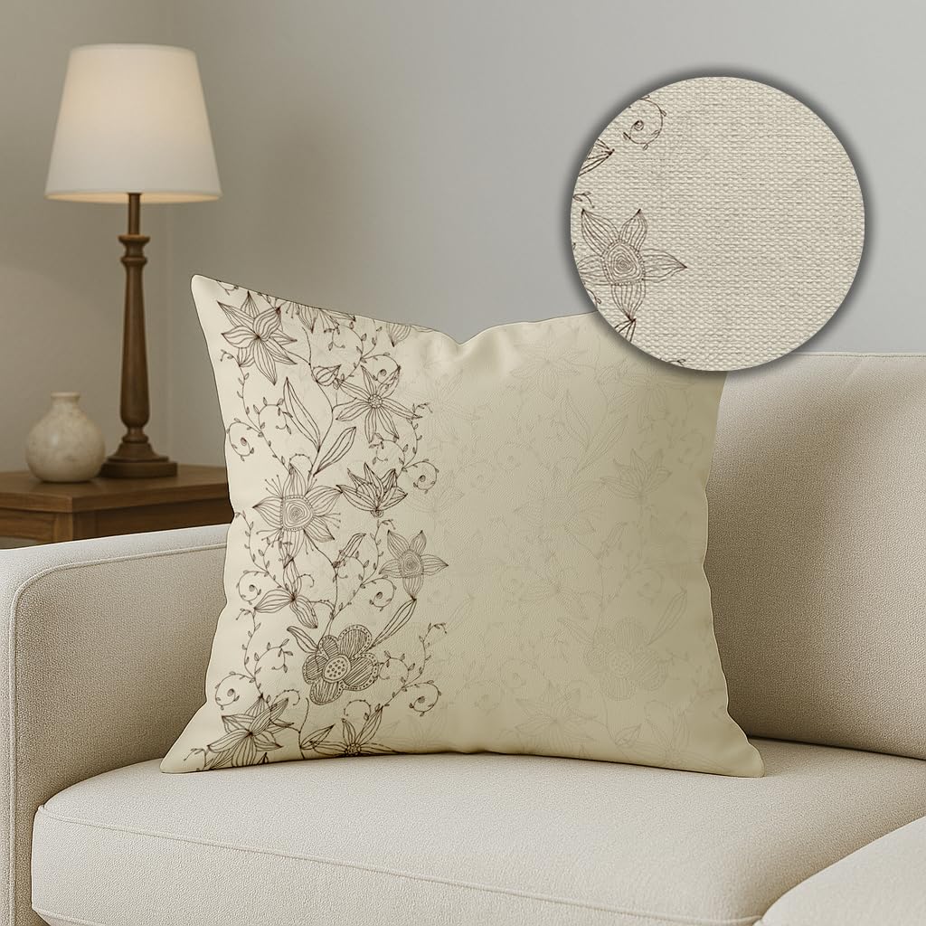 Elegant Floral Botanical Polycotton Cushion Covers Set of 5, 18x18 Inch | Decorative Throw Pillow Covers for Sofa & Living Room Decor