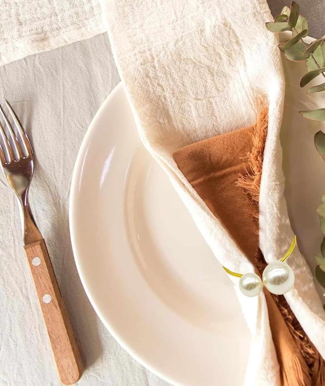 Gold Pearl Napkin Rings – Dining Table Decor – Gold Finish – 6-Piece Set
