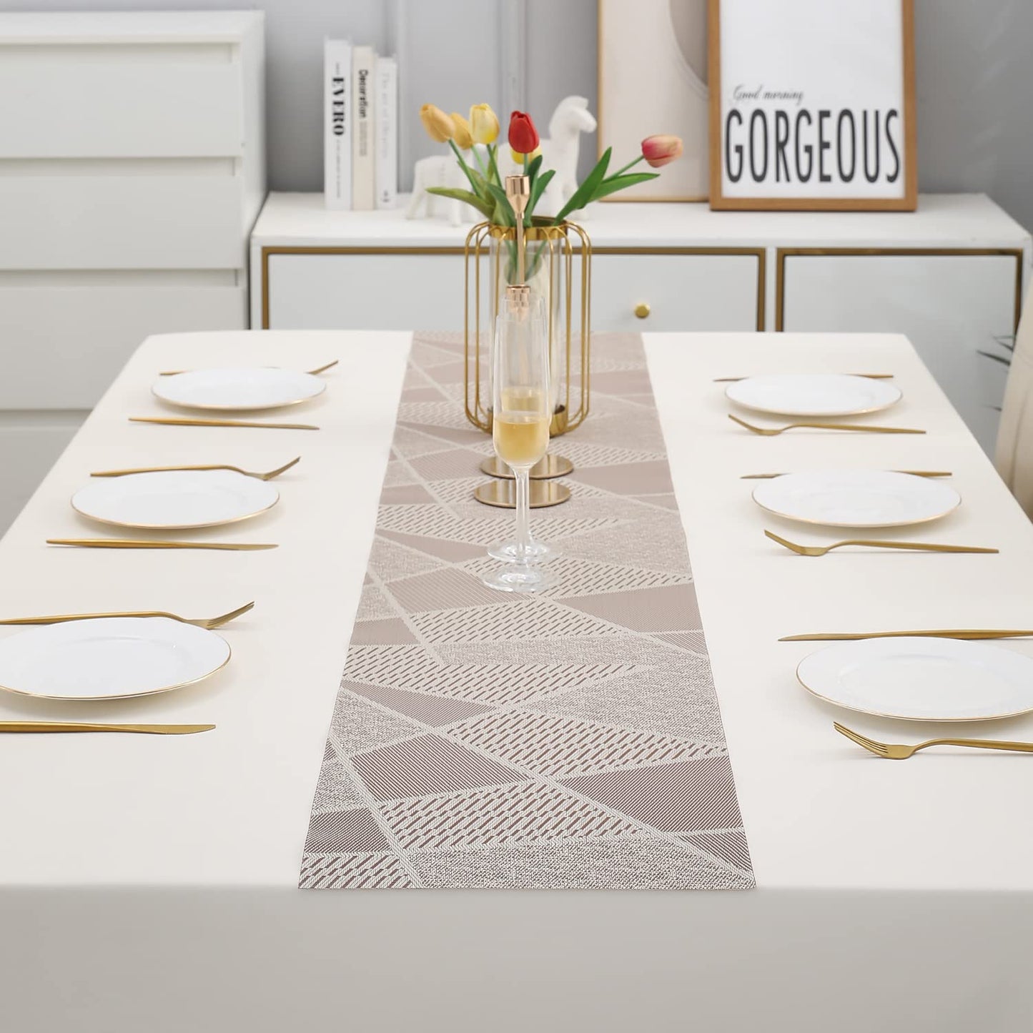 Modern PVC Polyester Blend Easy Clean Table Runner 30x180 cm | Dining Kitchen Home Decor Washable