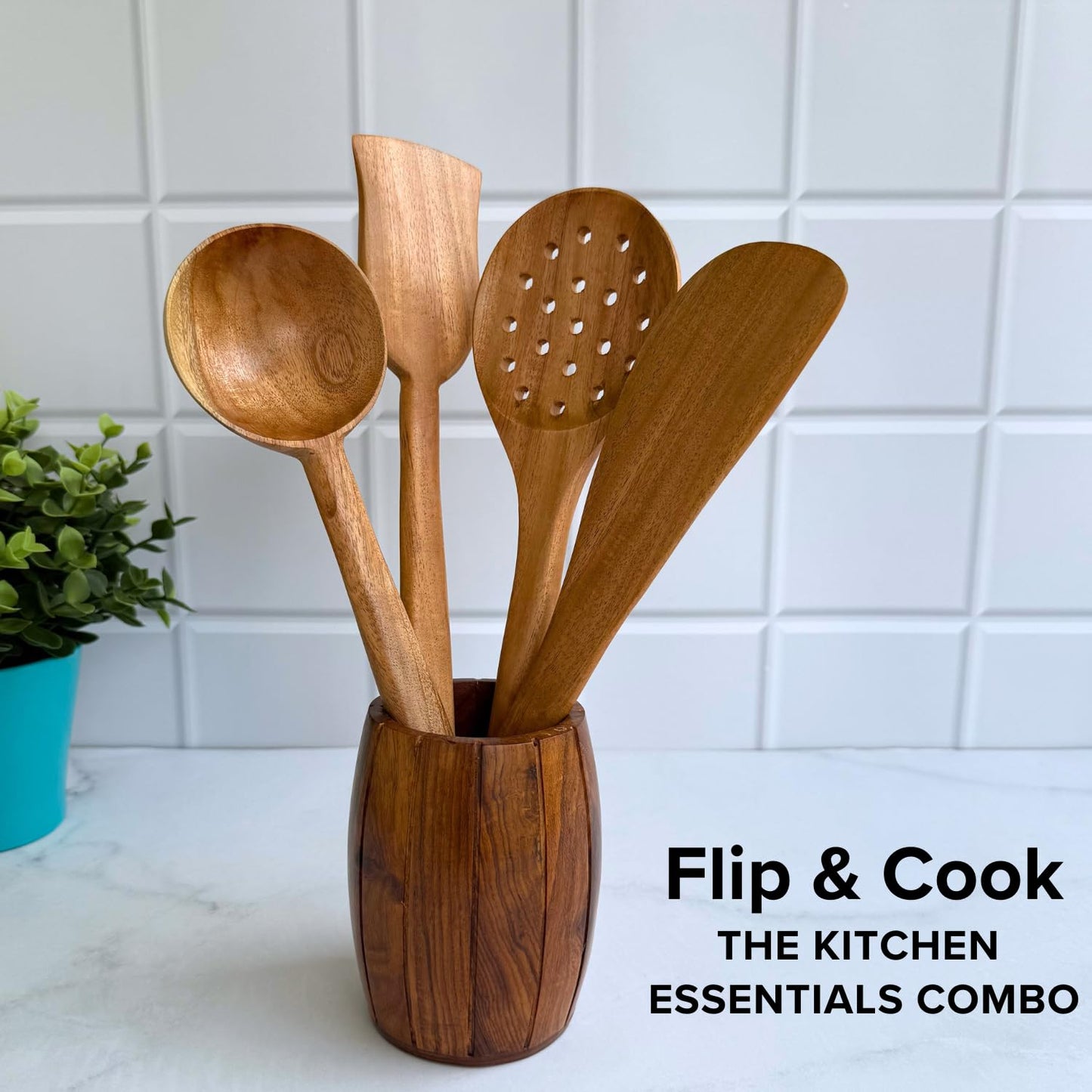 Pure Neem Wood Spatula Set – Kitchen Utensil Set – Naturally Antimicrobial – 4-Piece