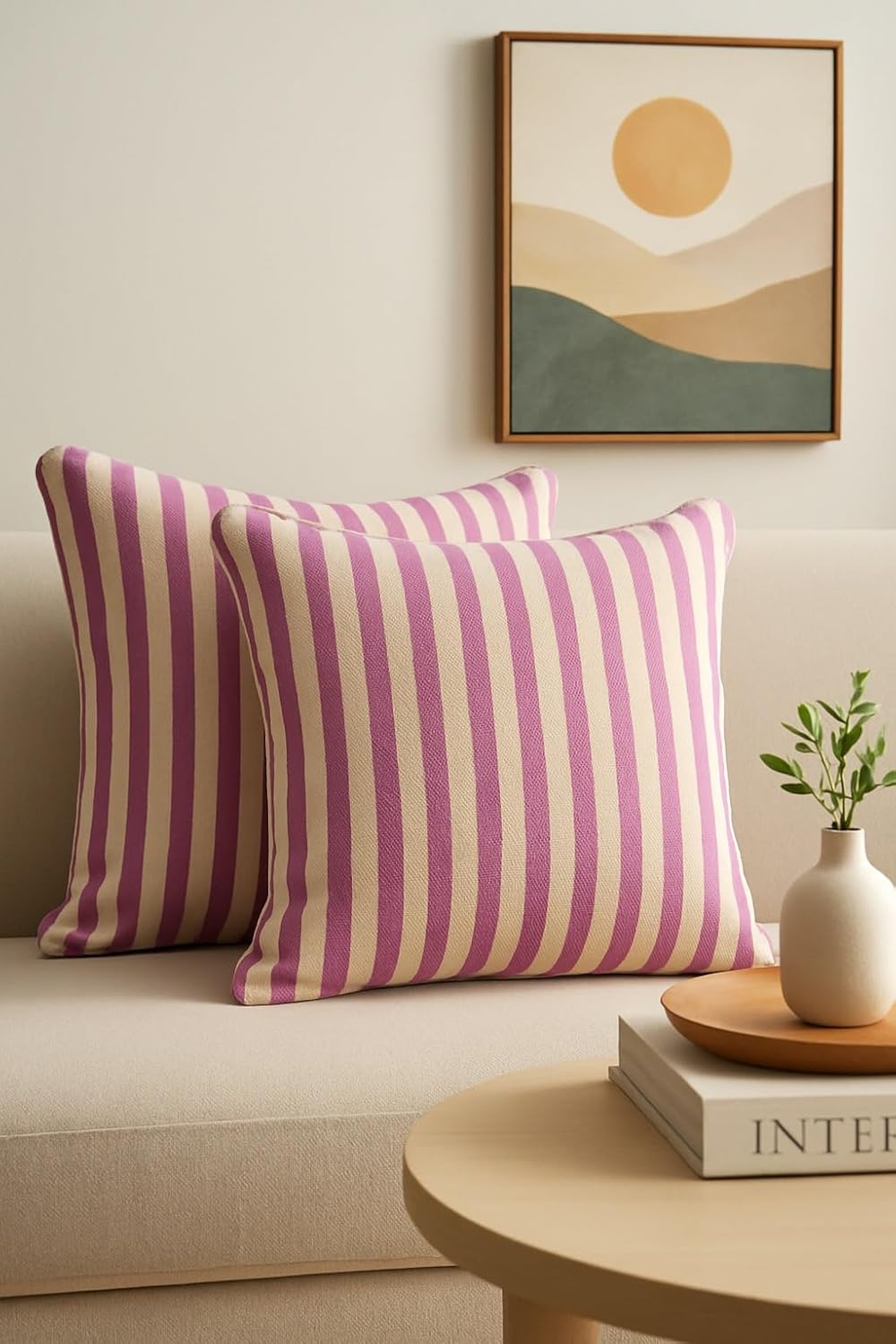 Set of 2 - Decorative Cushion Cover – Pure Cotton Weave, Concealed Zipper – 16x16