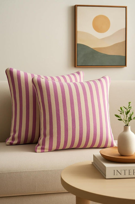 Set of 2 - Decorative Cushion Cover – Pure Cotton Weave, Concealed Zipper – 16x16