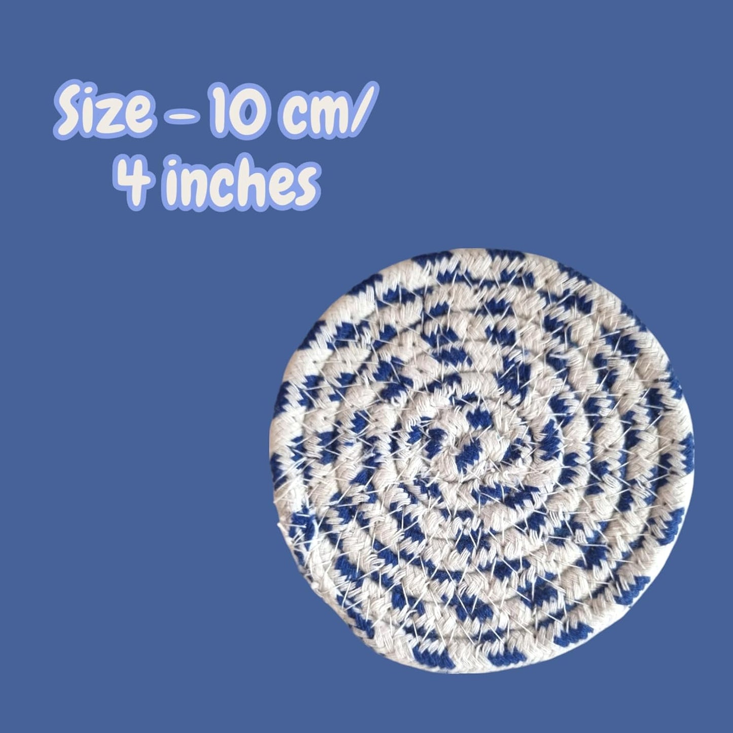 Teal Blue Cotton Round Absorbent Drink Coasters (Set of 6, 10cm) | Table Mats for Hot & Cold Drinks, Kitchen, Dining