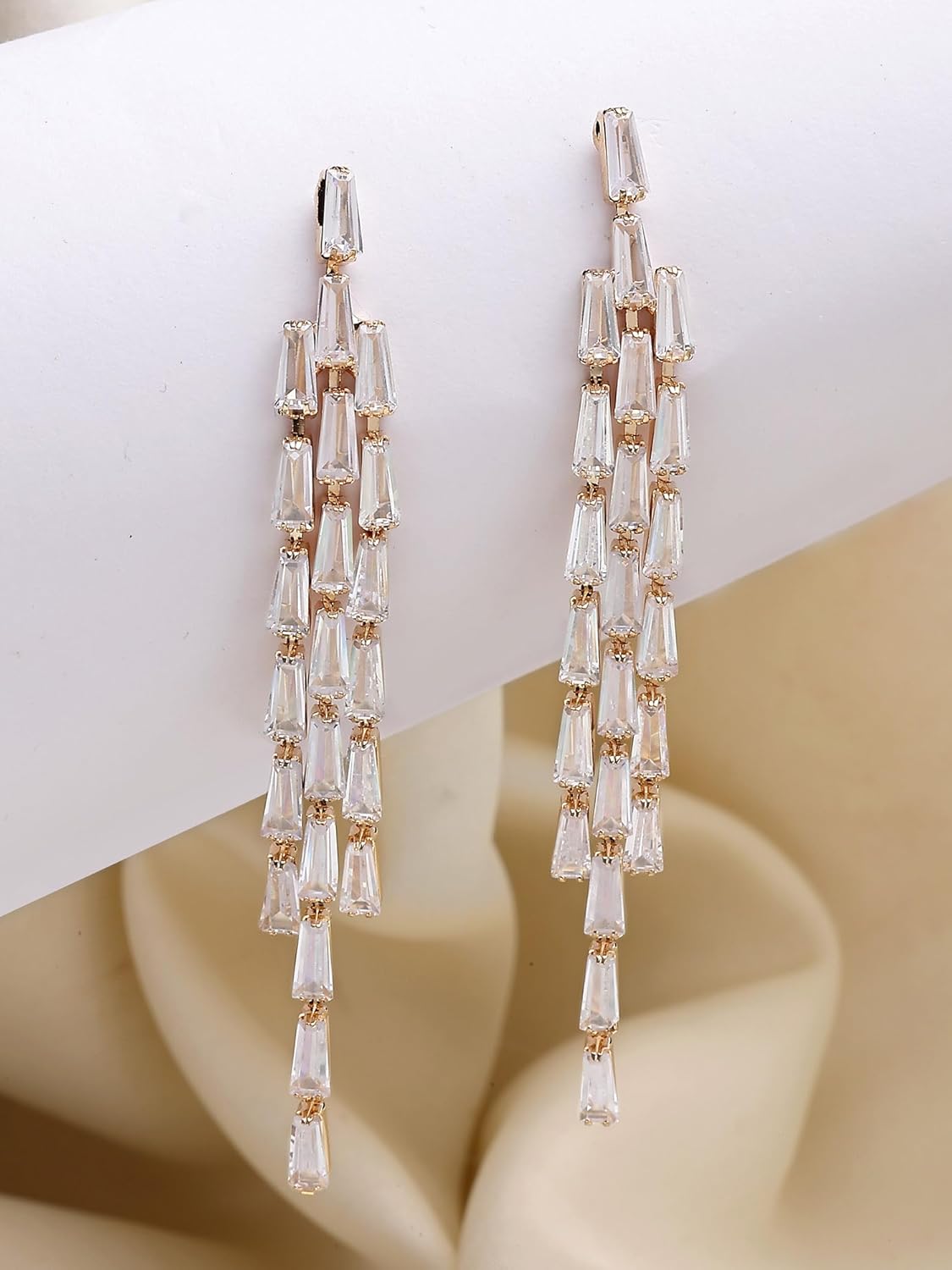 Gold-Plated American Diamond Drop Earrings – Fashion Jewellery – Contemporary Style – Retail Ready