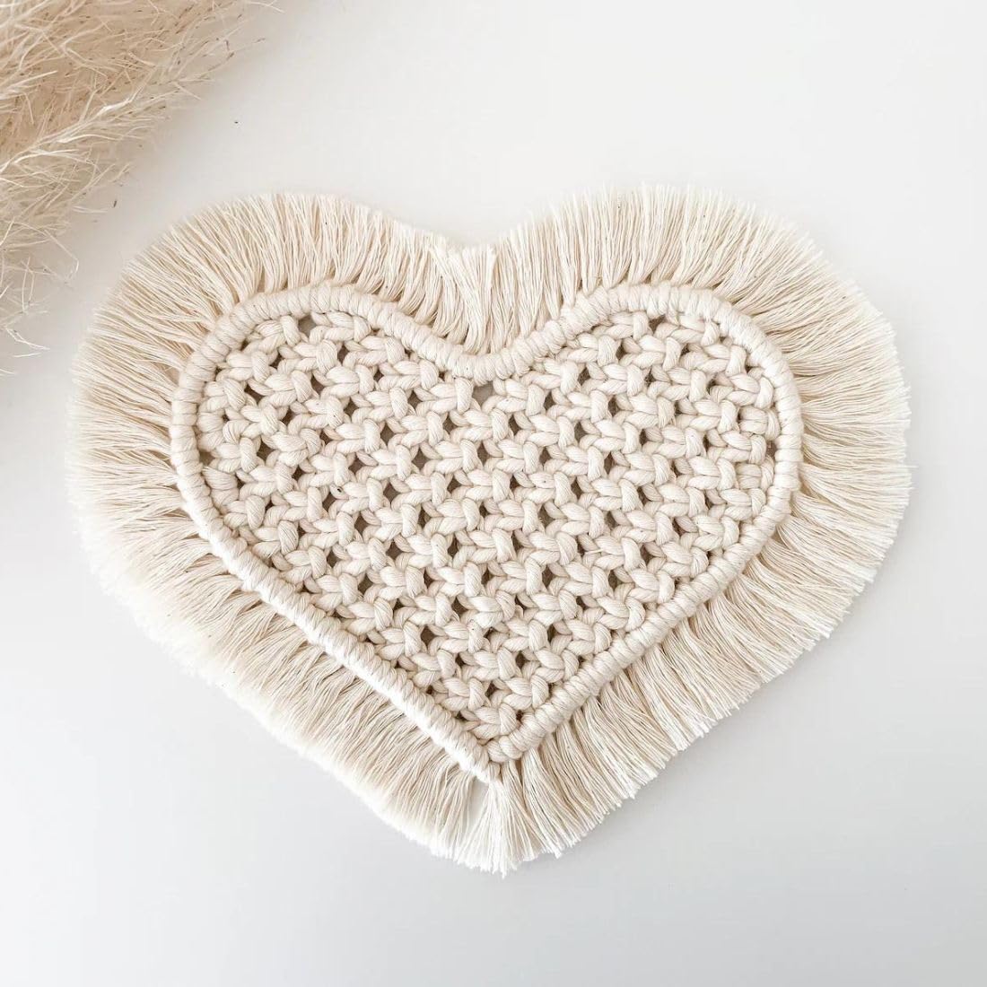 Heart Shaped Handwoven Macrame Coasters – Natural Cotton Bohemian Style - 2pc