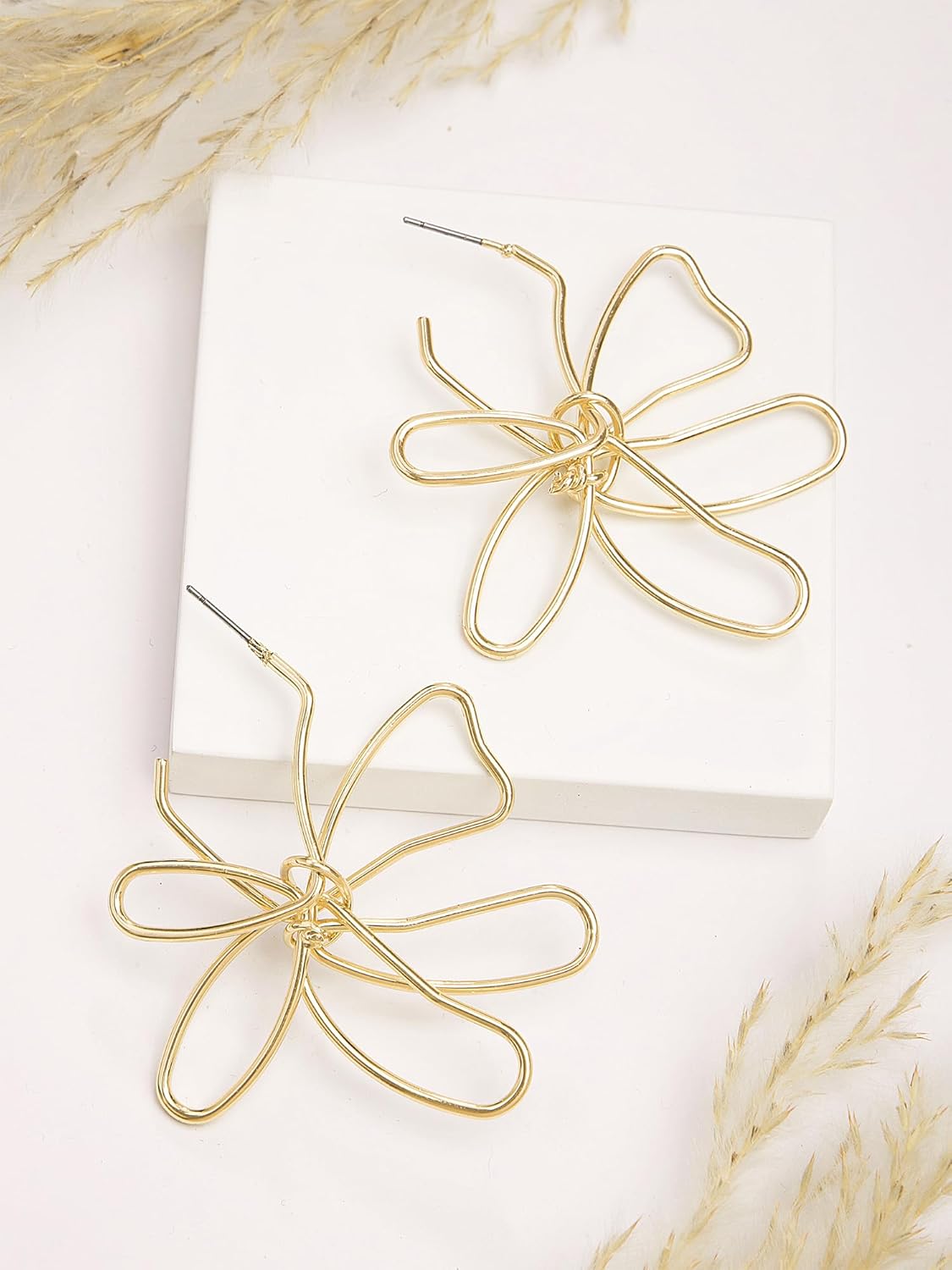 Floral Stud Earrings – Women's Jewellery – Gold Plated, Elegant Floral Design