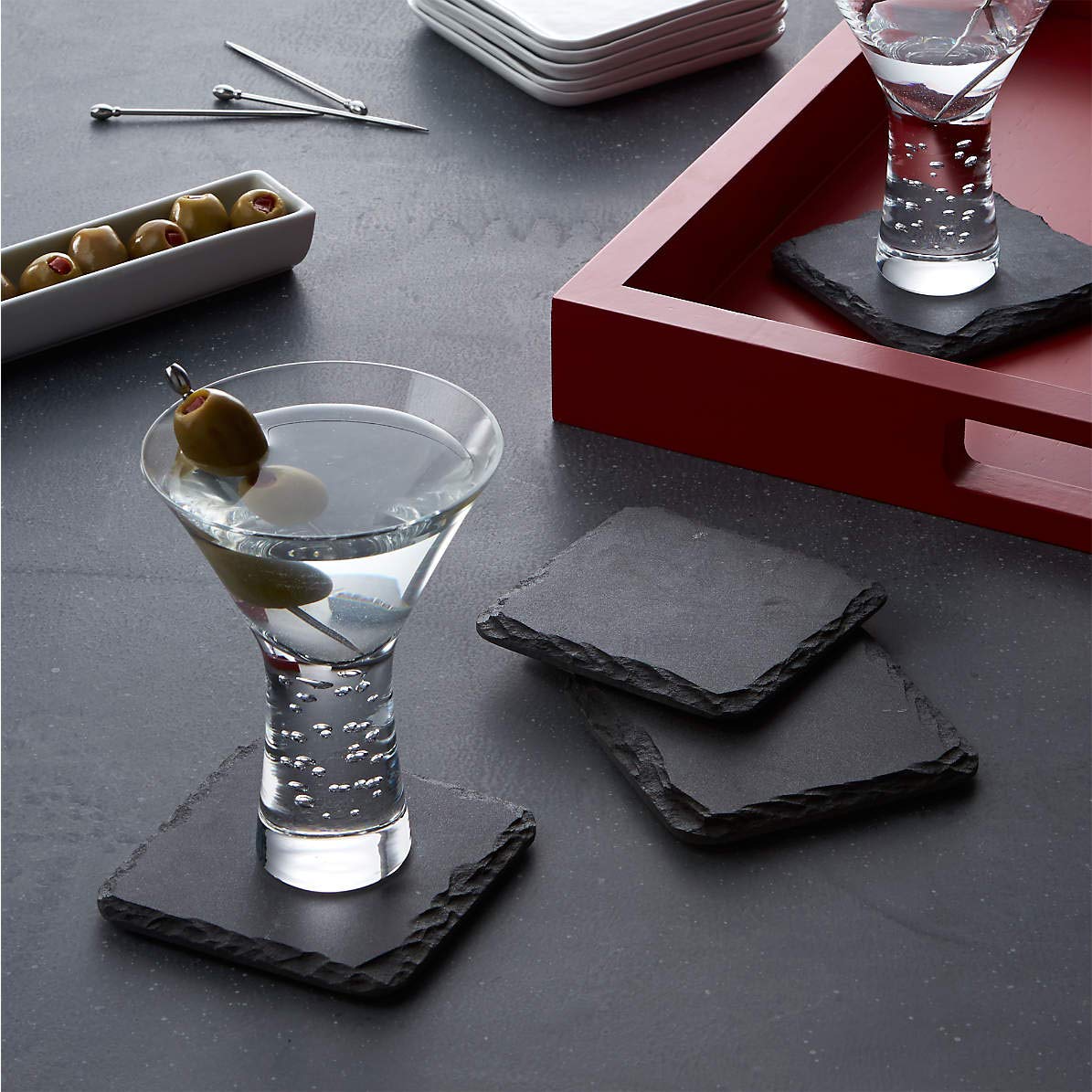 Natural Slate Stone Coasters, 10x10 Cm (4x4 inch), Pack of 4 | Drink Mats, Tabletop Protectors, Barware Gift