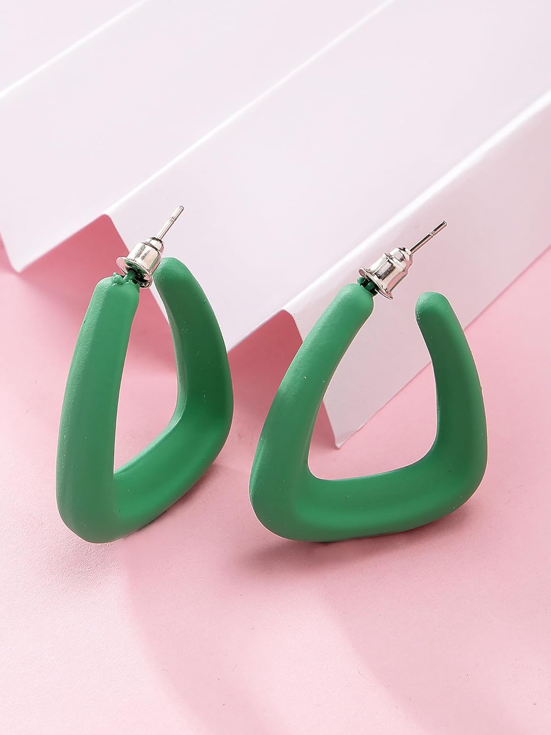 Green Half Hoop Earrings – Fashion Jewellery – Contemporary Design – Retail Pair