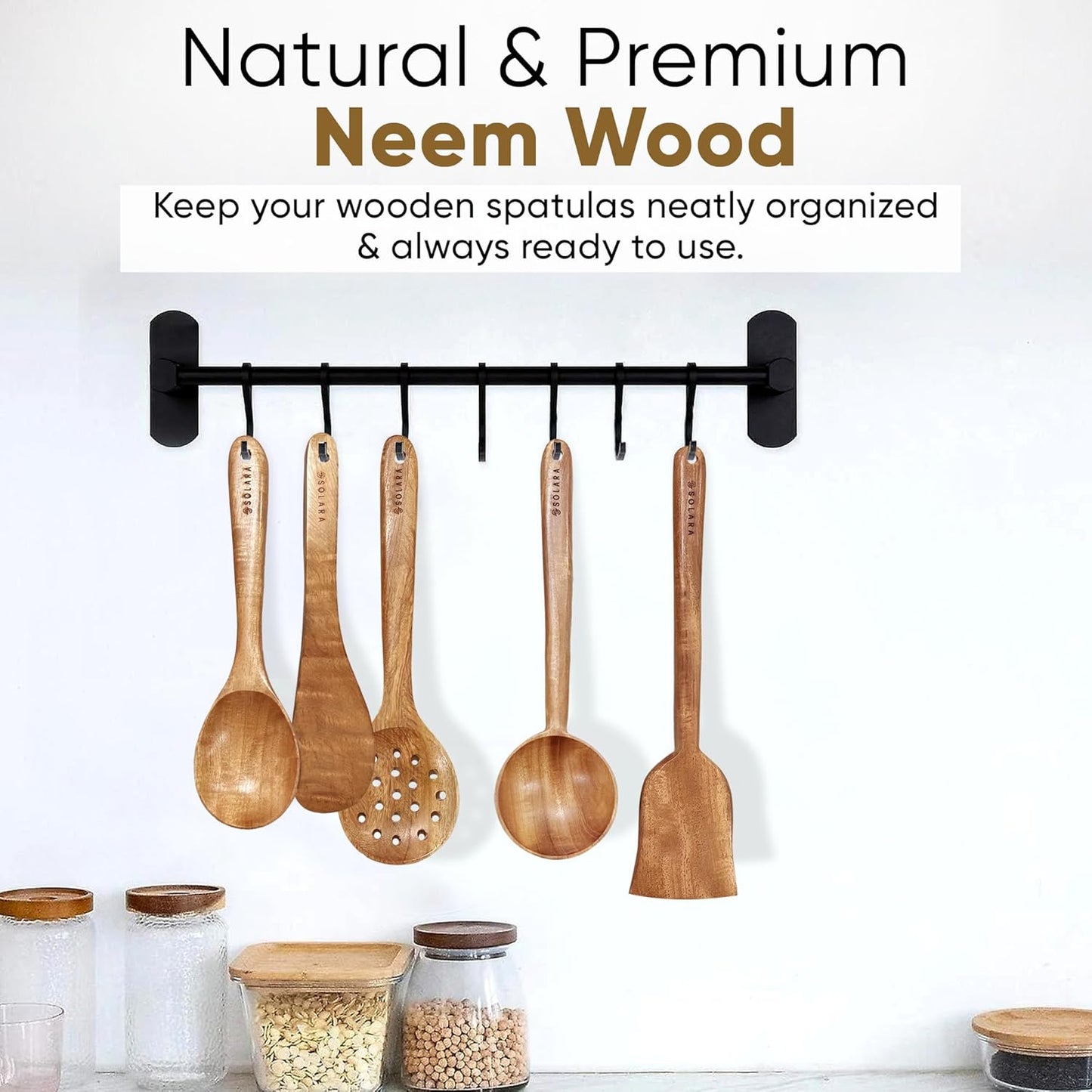 Neem Wood Spatula Set – Kitchen Utensils – Non-Stick Cookware Safe – 5-Piece