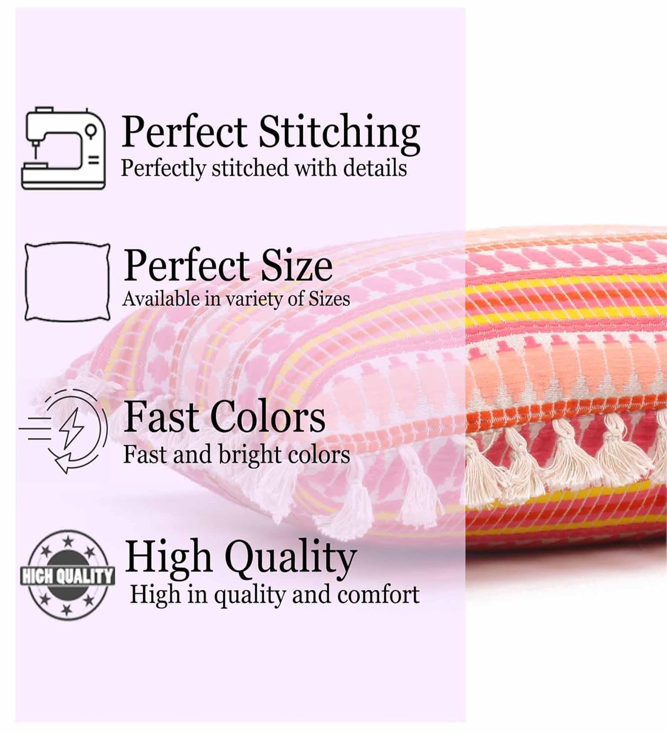 Geometric Pink Woven Cushion Covers with Tassels - 12x18 Inch Set of 2 | Decorative Throw Pillowcases for Sofa, Bed, Home Décor