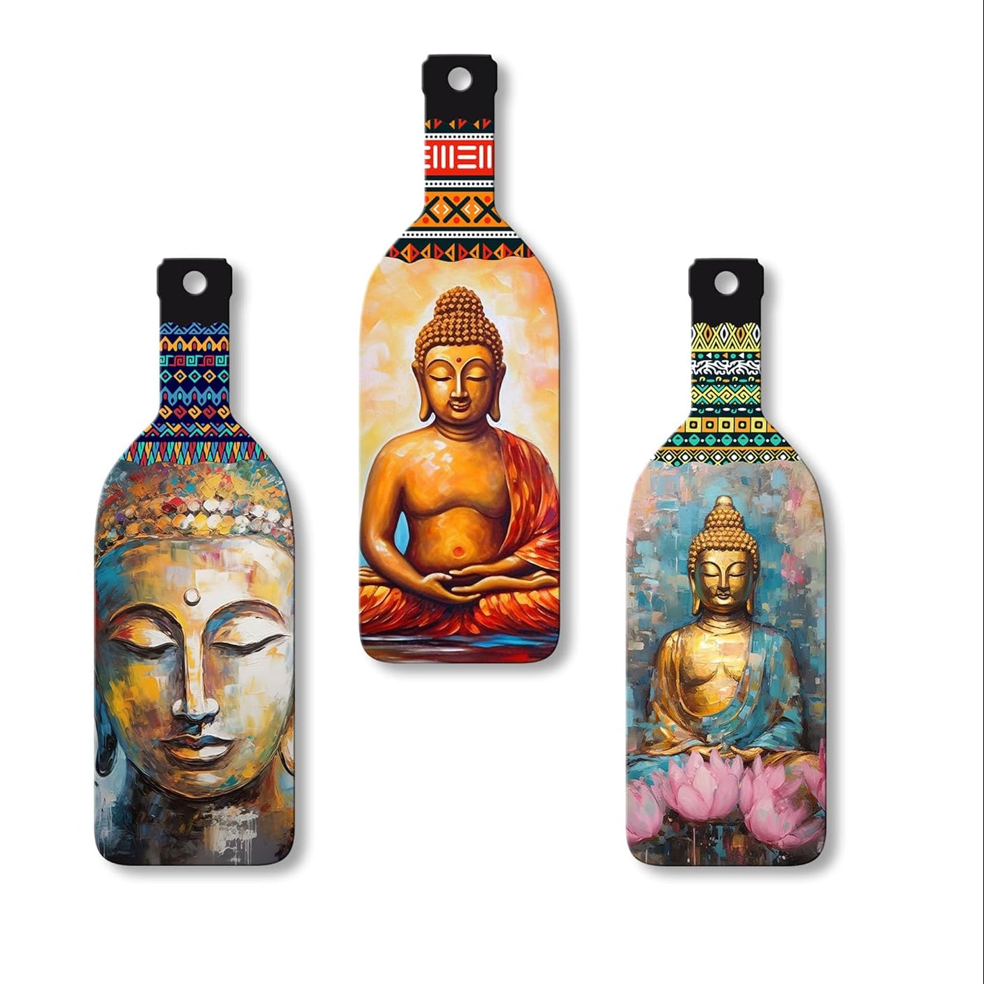 Meditating Gautam Buddha Wooden MDF Wall Hanging Decor (Set of 3) | Living Room Office Art, Spiritual Wall Art