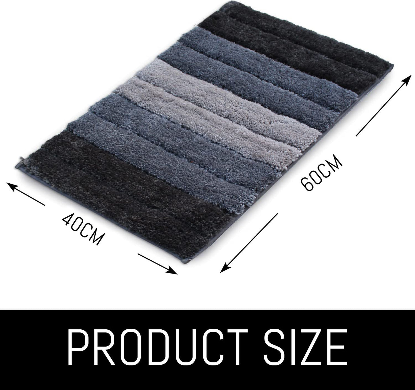 Microfiber Bath Mat 40x60 cm - Soft, Anti-Slip, Ultra Absorbent Luxury Bathroom Door Mat, Machine Washable (Grey)