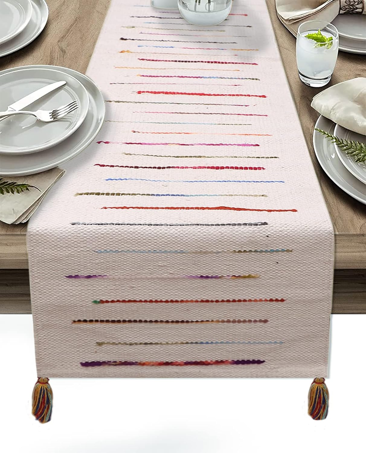 Hand Woven Striped Table Runner – Dining Linen – Cotton Fabric – 13x72 Inch