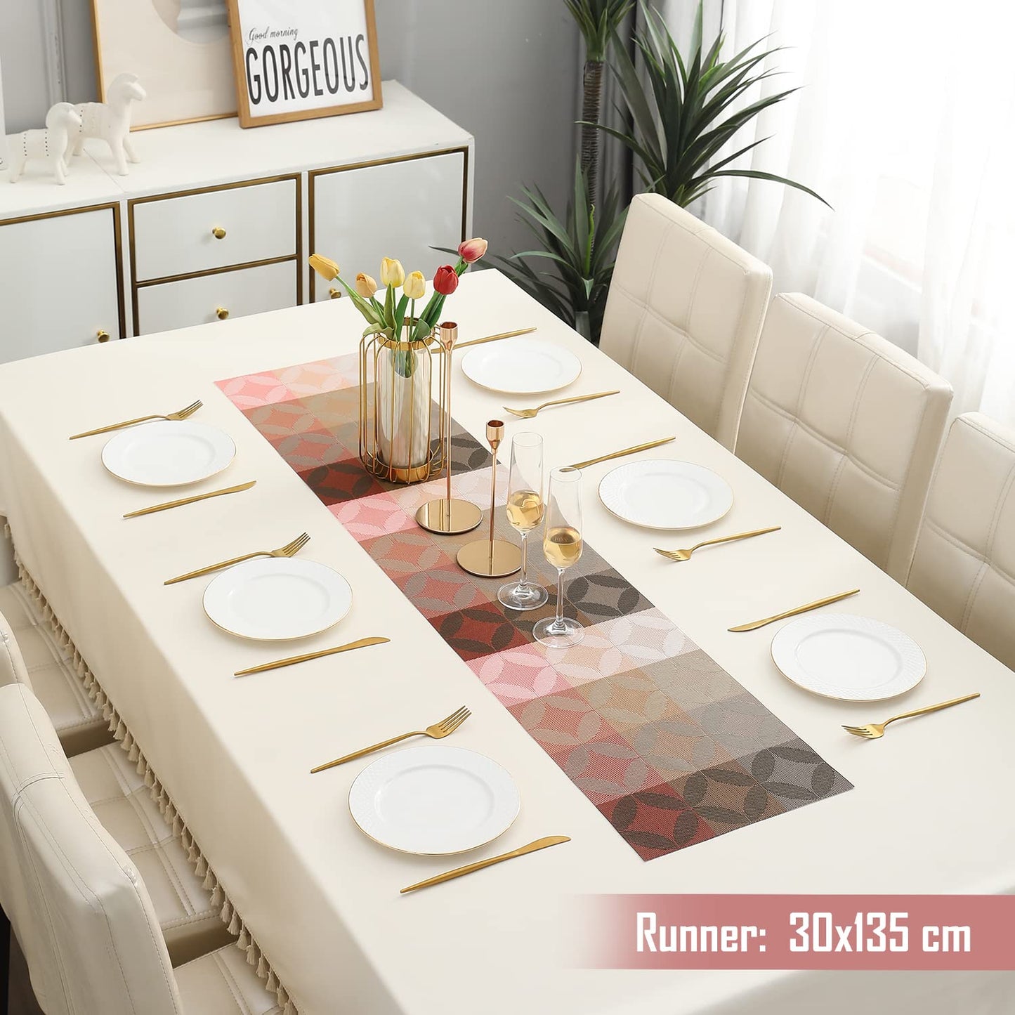 Modern Multicolored Clean Table Runner, 30x135 cm, 1 Pc | Dining Coffee Centre Table Decor, PVC Polyester Blend