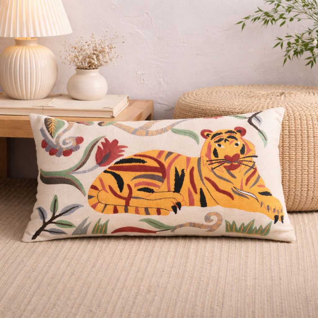 Lumbar cotton Cushion- Tiger Design- 35x60 cm