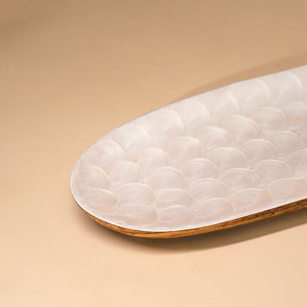 Mango Wood Serving Tray - Enameled Ellipse Shape, 38x12cm