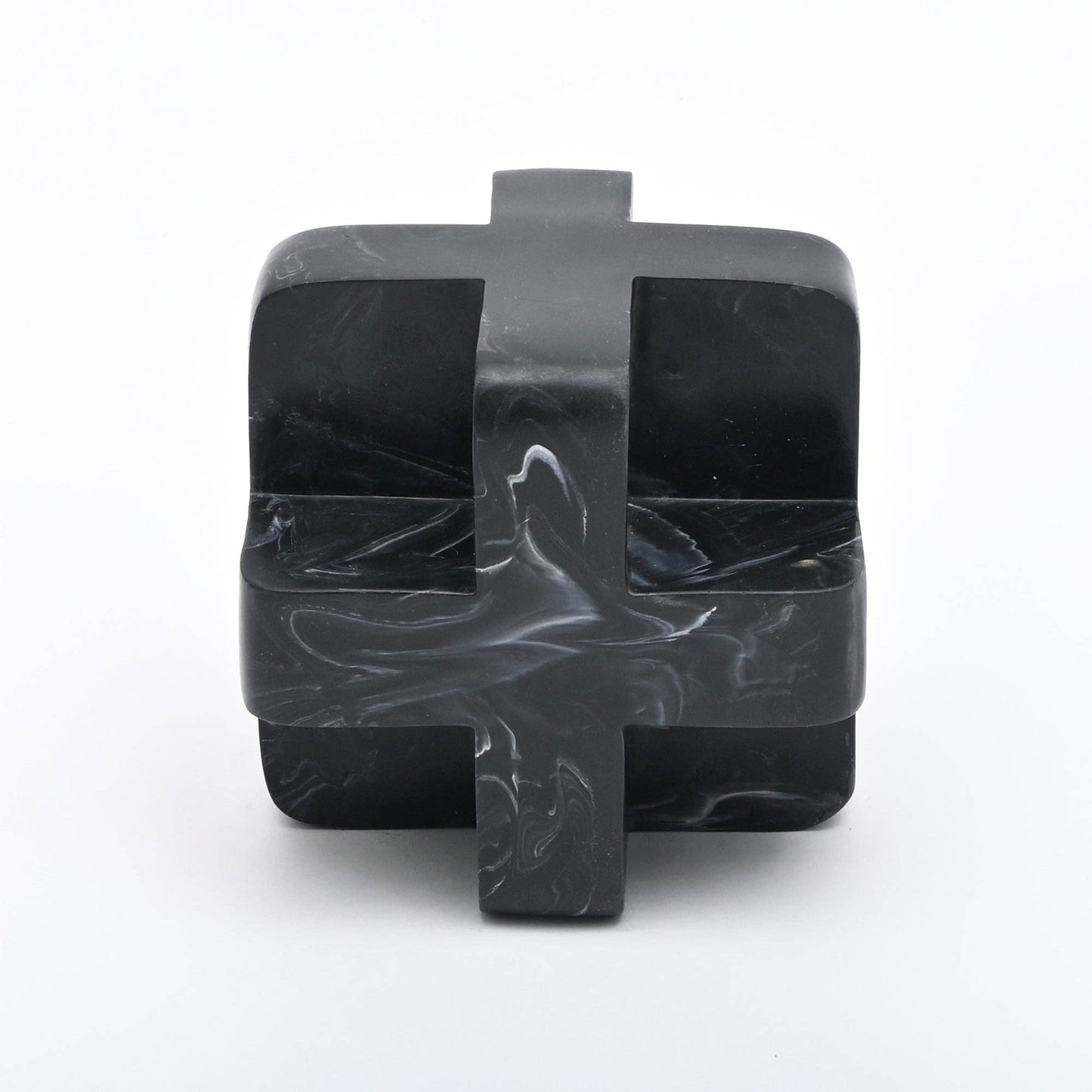 Abstract Cubist Décor Object in Black Matte Polyresin